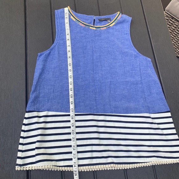 THML Embroidered Linen Denim Stripe Shirt Blouse Sleeveless Tank Top Small - Picture 4 of 6